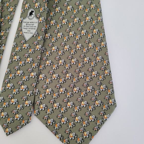 Hunting World Safari Men's Neck Tie Necktie Designer Silk Green Elephant New - Picture 5 of 5